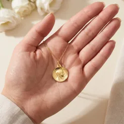 Medaille Jungfrau breiter polierter Rahmen 18K Gelbgold - 17 mm