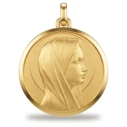 Grande Médaille Vierge Cadre Poli Or Jaune 18 Carats - 19 mm