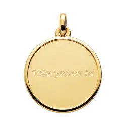 Grande M&eacute;daille Vierge Cadre Poli Or Jaune 18 Carats - 19 mm