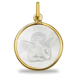 Médaille Ange de Raphaël Nacre et Or Jaune 18 Carats - 16 mm