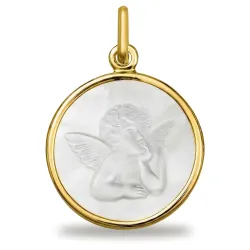 Grande Médaille Ange de Raphaël Nacre et Or Jaune 18 Carats - 18 mm