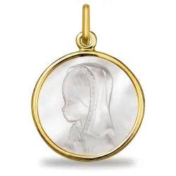 Médaille Vierge en Prière Nacre et Or Jaune 18 Carats - 16 mm