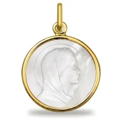 Medalla Virgen con Velo Nácar Oro Amarillo 18K - 16 mm