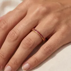 Demi-Alliance Diamants Rouges Serti Griffes Or Blanc 18K | Celinni