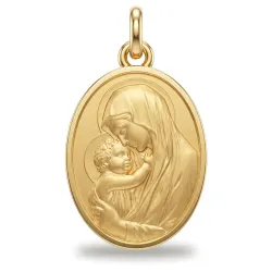 Médaille Vierge à l'Enfant Ovale Cadre Poli Or Jaune 18 Carats - 20 x 15 mm