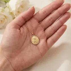 Médaille Vierge à l'Enfant Ovale Cadre Poli Or Jaune 18 Carats - 20 x 15 mm