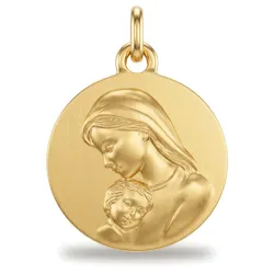 Medaille Maagd Gebogen over het Kind Gesatineerd 18K Geelgoud - 16 mm