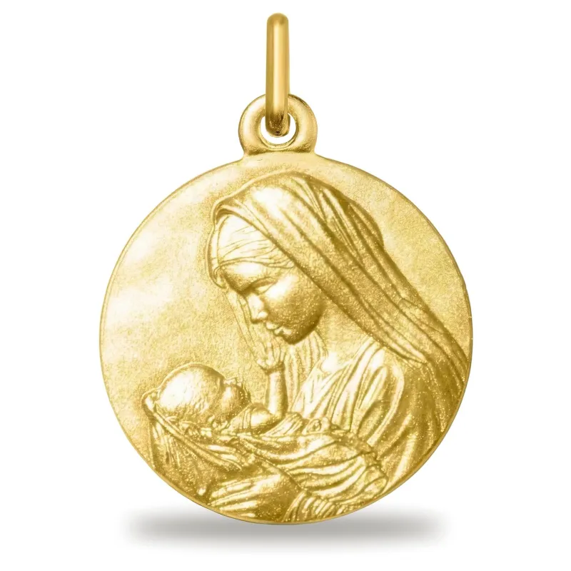 Médaille Vierge Berçant l'Enfant en Or Jaune 18 Carats