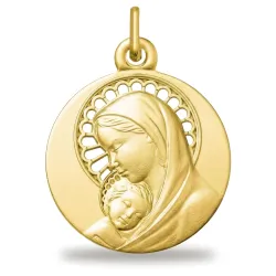 Grande Médaille Vierge à l'Enfant Auréole Ajourée Or Jaune 18 Carats - 18 mm