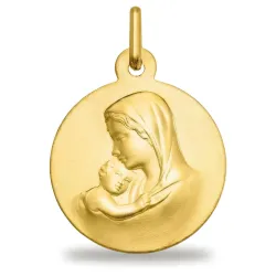 Medalla Virgen con el Niño Dormido Satinada Oro Amarillo 18K - 16 mm