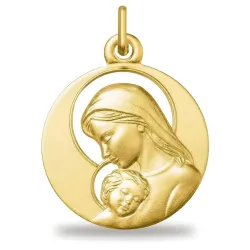 Große Medaille Madonna mit Kind feine Heiligenscheine 18K Gelbgold - 18 mm