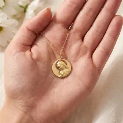 Grote Medaille Maagd met Kind Fijne Aureolen 18K Geelgoud - 18 mm