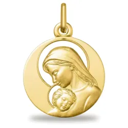 Médaille Vierge à l'Enfant Auréoles Fines Or Jaune 18 Carats - 16 mm