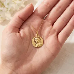 Medaille Maagd met Kind Fijne Aureolen 18K Geelgoud - 16 mm