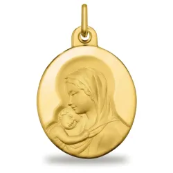 Médaille Vierge à l'Enfant Ovale Disque Poli Or Jaune 18 Carats - 20 x 17 mm