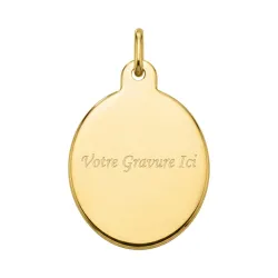 Medalla Virgen con el Ni&ntilde;o Ovalada Disco Pulido Oro Amarillo 18K - 20 x 17 mm