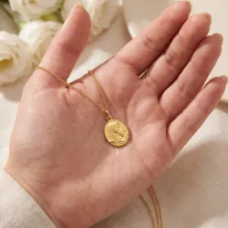 Médaille Vierge à l'Enfant Ovale Bélière Anneau Or Jaune 18 Carats - 17 x 13 mm