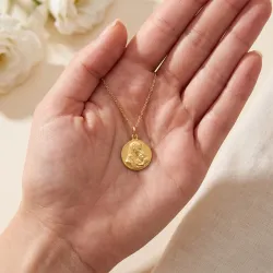 Médaille Vierge à l'Enfant Classique Or Jaune 18 Carats - 15 mm