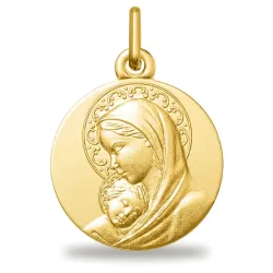 Gran Medalla Virgen con el Niño Aureola Perlada Oro Amarillo 18K - 18 mm