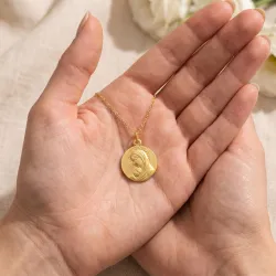 Grande Médaille Vierge à l'Enfant Auréole Perlée Or Jaune 18 Carats - 18 mm