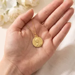 Grande Médaille Vierge à l'Enfant Auréole Perlée Or Jaune 18 Carats - 18 mm
