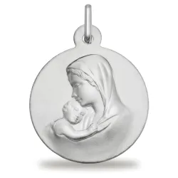 Médaille Vierge au Baiser de l'Enfant Or Blanc 18 Carats - 18 mm
