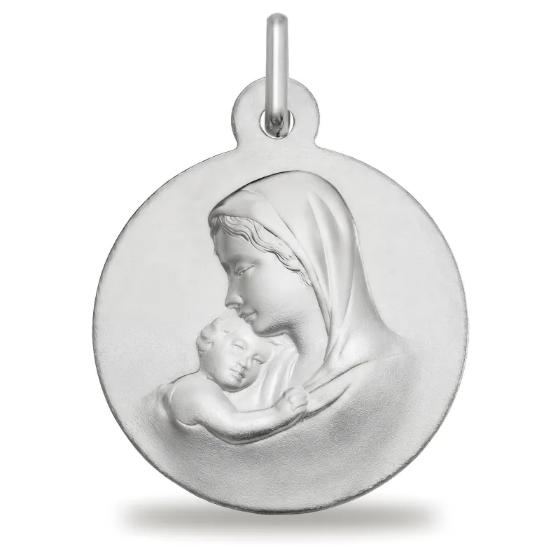 Médaille Vierge au Baiser de l'Enfant en Or Blanc 18 Carats