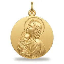 Médaille Vierge à l'Enfant sur l'Épaule Or Jaune 18 Carats - 17 mm