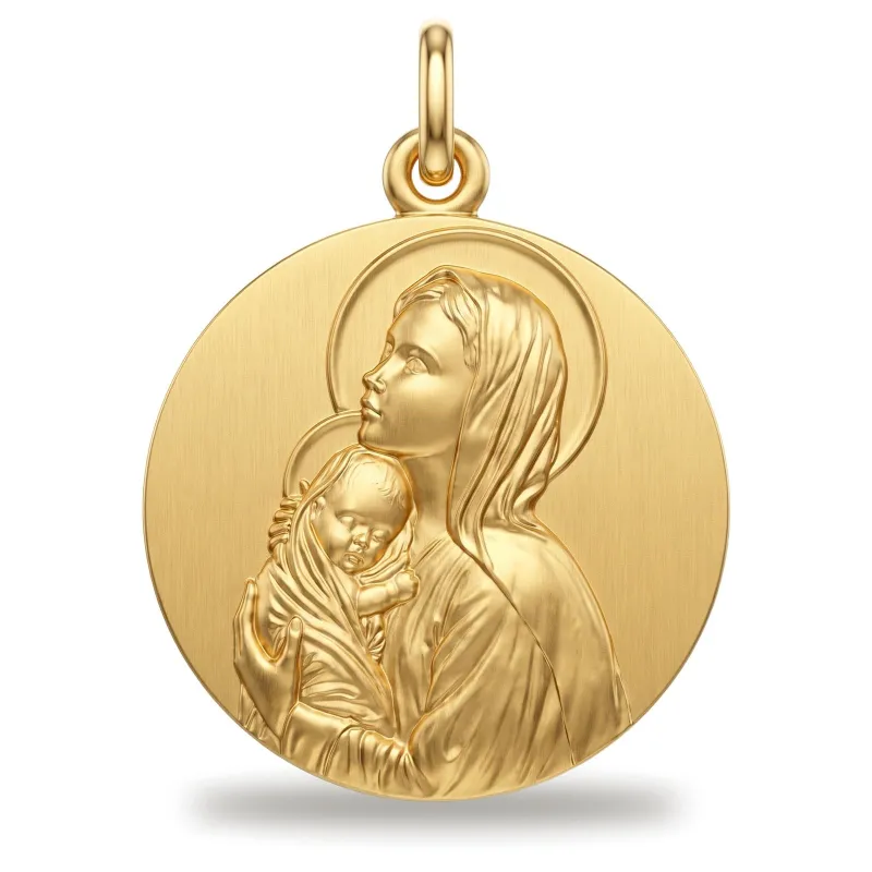 Médaille Vierge à l'Enfant sur l'Épaule en Or Jaune 18 Carats