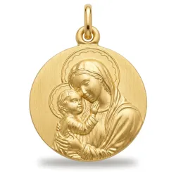 Médaille Vierge à l'Enfant Joue contre Joue Or Jaune 18 Carats - 17 mm