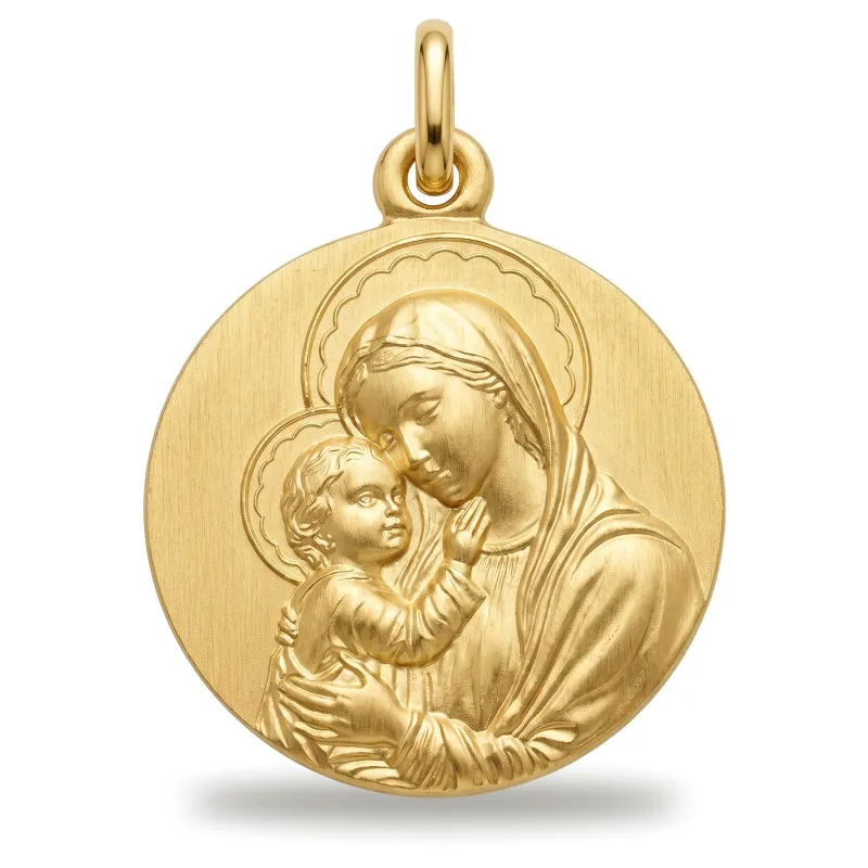 Médaille Vierge à l'Enfant Joue contre Joue en Or Jaune 18 Carats