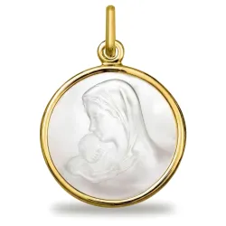 Médaille Vierge au Baiser de l'Enfant Nacre et Or Jaune 18 Carats - 18 mm