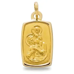 Saint Christopher Rectangle Polished Frame Medal 18K Yellow Gold - 17 x 11 mm