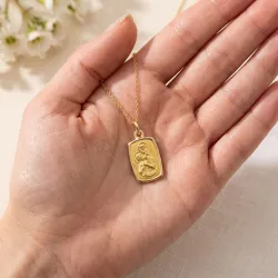 Medalla San Cristóbal Rectángulo Marco Pulido Oro Amarillo 18K - 17 x 11 mm