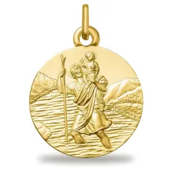 Médaille Saint Christophe aux Montagnes Or Jaune 18 Carats - 18 mm