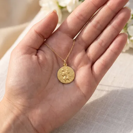 Klassische Medaille Heiliger Christophorus 15 mm aus 18 Karat Gelbgold
