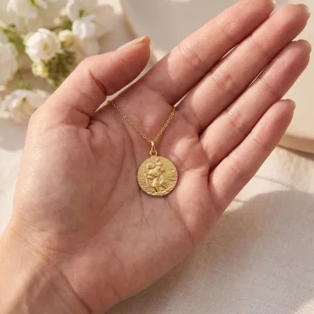 Médaille Saint Christophe Classique 17 mm en Or Jaune 18 Carats