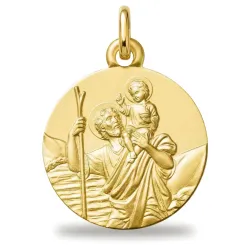Médaille Saint Christophe Satinée Or Jaune 18 Carats - 18 mm
