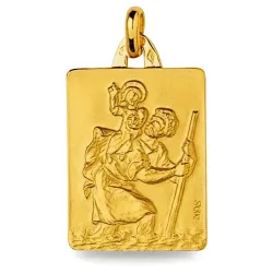 Saint Christopher Solid Rectangle Medal 18K Yellow Gold - 17 x 13 mm