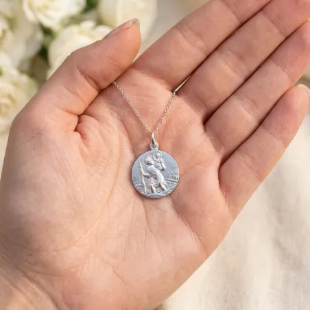Médaille Saint Christophe Classique 17 mm en Or Blanc 18 Carats