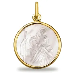 Médaille Saint Christophe Nacre et Or Jaune 18 Carats - 16 mm