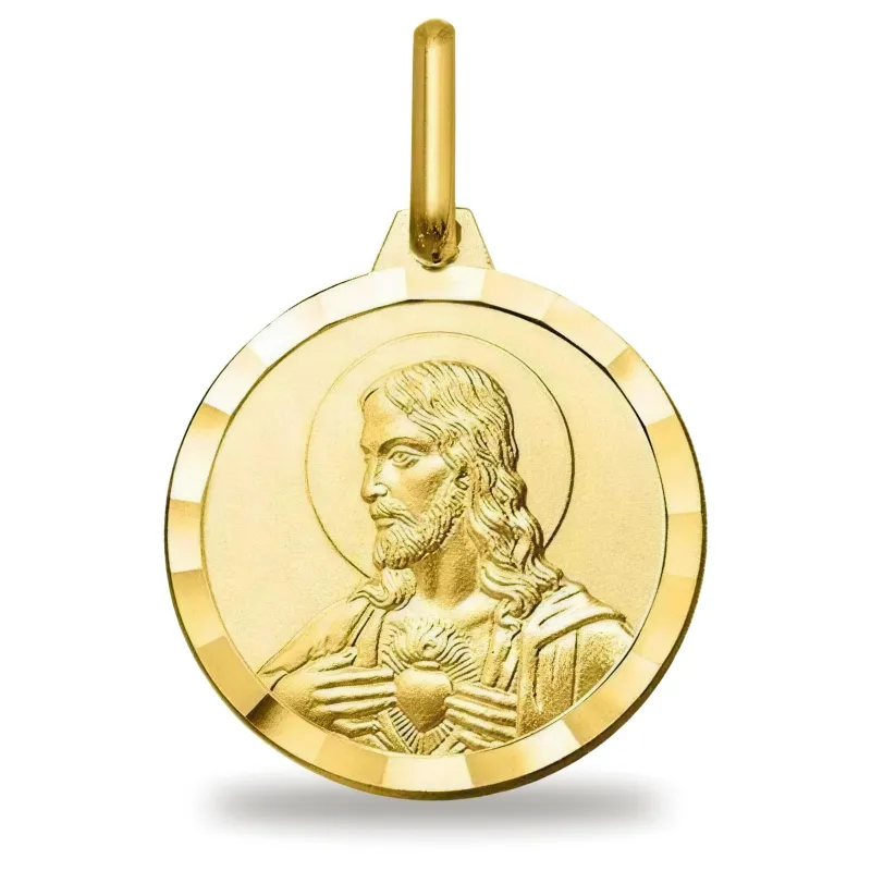 Grande Médaille Scapulaire 18 mm Bord Facetté en Or Jaune 18 Carats