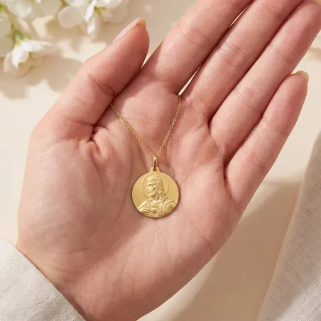 Médaille Scapulaire 18 mm Bord Lisse en Or Jaune 18 Carats