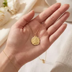Médaille Vierge du Carmel Bord Facetté Or Jaune 18 Carats - 18 mm