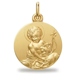 Médaille Saint Jean-Baptiste Enfant à l'Agneau Or Jaune 18 Carats - 16 mm