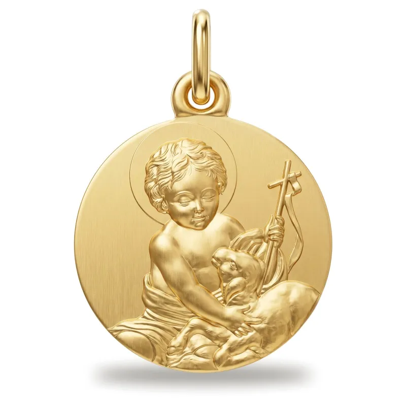 Medaille Johannesknabe mit dem Lamm 18K Gelbgold - 16 mm