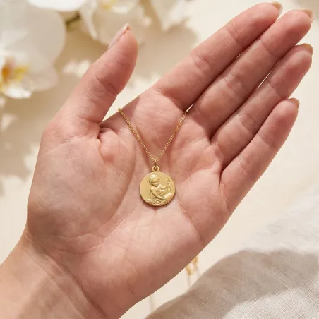 Médaille Saint Jean-Baptiste Enfant à l'Agneau en Or Jaune 18 Carats