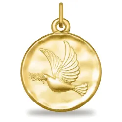 Médaille Colombe sur Disque Martelé Or Jaune 18 Carats - 18 mm
