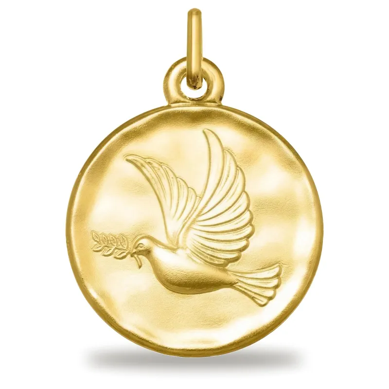 Médaille Colombe sur Disque Martelé en Or Jaune 18 Carats