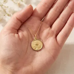 Médaille Calice de Communion Cadre Poli Or Jaune 18 Carats - 14 mm
